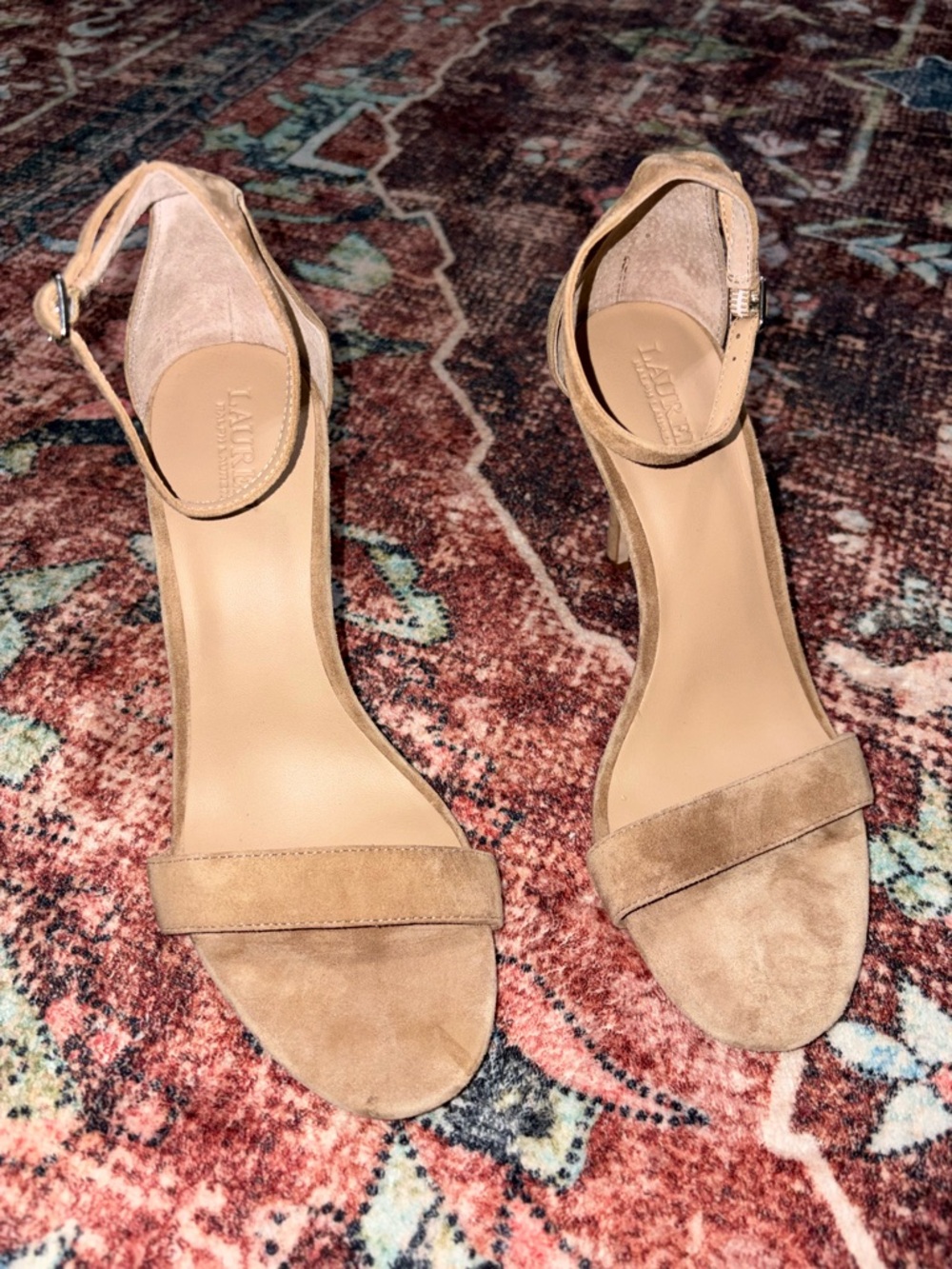 Lauren Ralph Lauren Tan Suede Ankle-Strap Leather Sandals